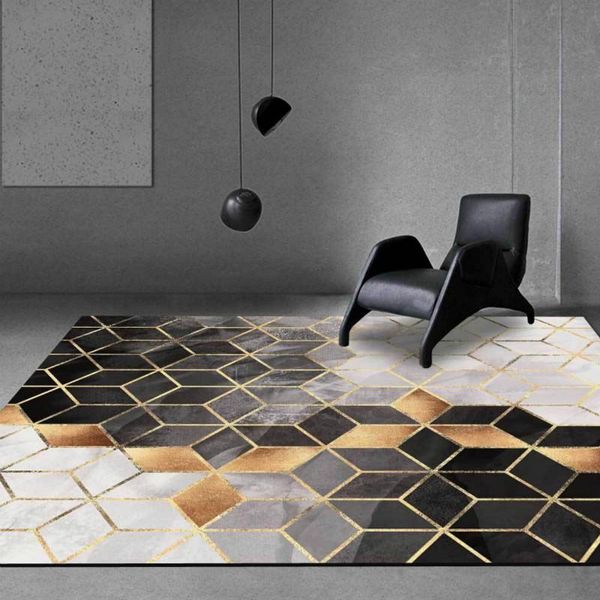 

modern abstract black gold lines geometric diamond lattice living room bedroom bedside carpet floor mats custom carpets