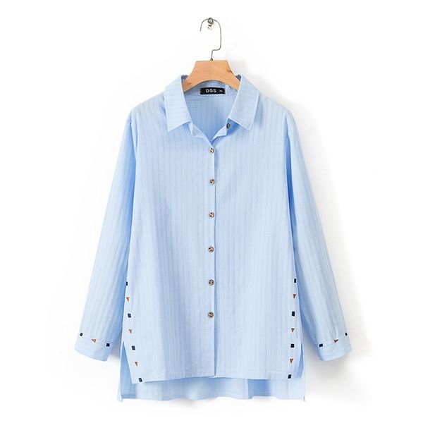 

autumn women long sleeve loose shirts all-matched casual striped white blouse 100% cotton female embroidery plus size d441 210512