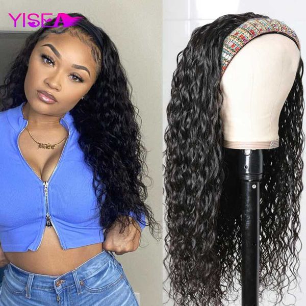 

hair bulks curly headband human for women malaysia water wave machine made no glue scarf yisea, Black