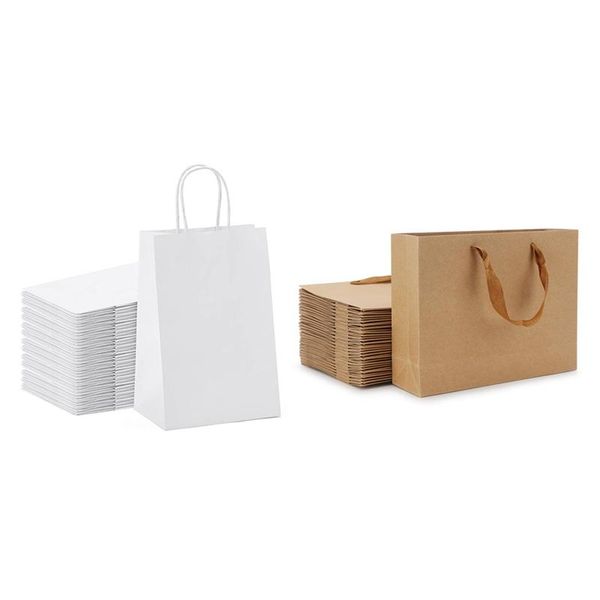 

gift wrap 45pcs kraft paper bags with handles shopping party recyclable - 25pcs white & 20pcs brown