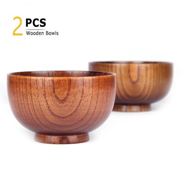 

2pcs solid wood bowl set japanese style soup rice kids baby feeding container wooden tableware kitchen utensils bowls