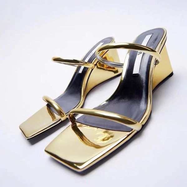 

slippers 2021 summer women's shoes square toe slip-on sandals open thick heel high heels transparent pvc wedge slides for women, Black