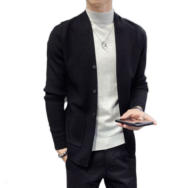 

men's sweaters autumn cardigan clothing fashion button decor korean sweater front pocket loose casual s 3color 3xl cwj1, White;black