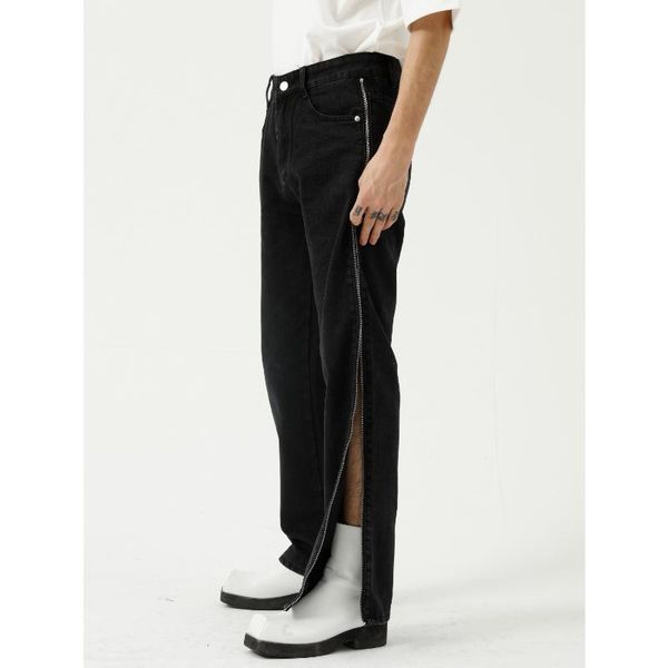 

men's jeans fanan 2021 four seasons products korean style personalized straight casual side zipper trousers men s-xl, Blue