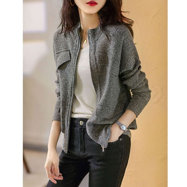 

italian women's outer single temperament grey casual knitted coat, Black;brown