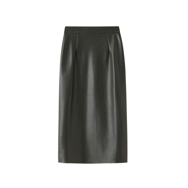 

skirts 2021 ins fashion women pu a-line long clothing, Black