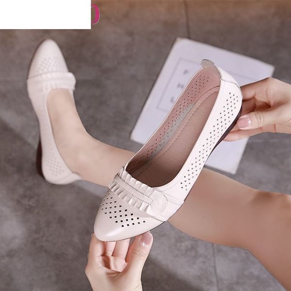 

sandals breathable genuine leather summer shoes woman 2021 flat low heel hollow out slip on for women soft fqm4, Black