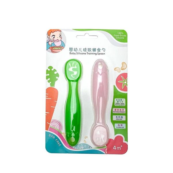 

lovely baby learning spoons set toddler utensils tableware silicone teether c5 cups, dishes &