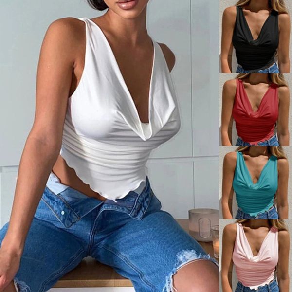 

2021 new solid color v-neck chest wrapped women's vest suspender top, White