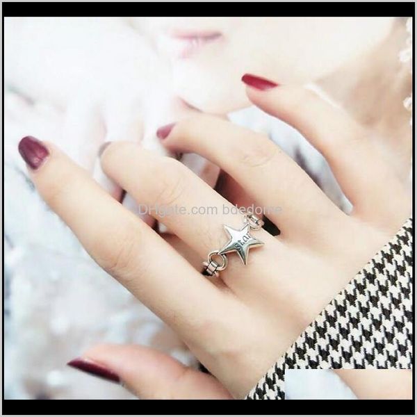 

cluster jewelry drop delivery 2021 vintage s925 sterling thai sier 925 original love open ended rings resizable korean style star hollow cro, Golden;silver