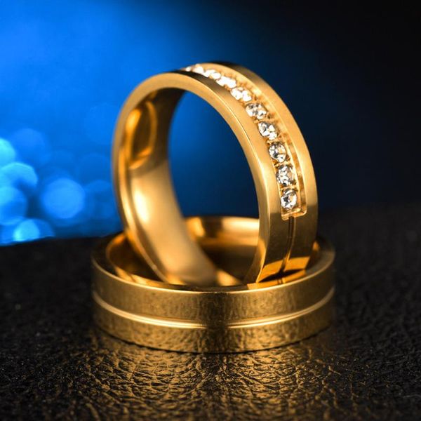 

wedding rings hip hop iced out for women men couple promise band gold color stainless steel anniversary engagement jewelry, Slivery;golden