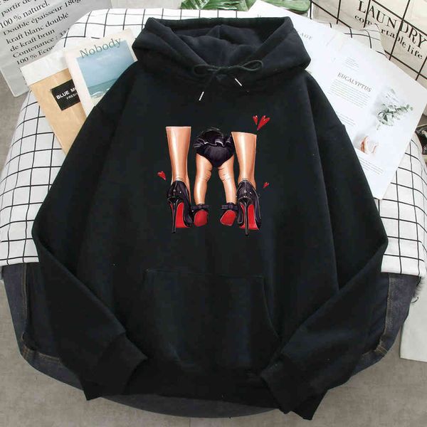 

baby and girl's legs and high-heeled sweatshirts, men's pocket wool street cloth, harajuku hip-hop cartoon hoodie, Black