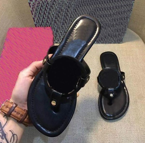 

flip flop genuine leather flat slippers flip flops sandals for summer designer shoes women luxury brand big size 43, Black
