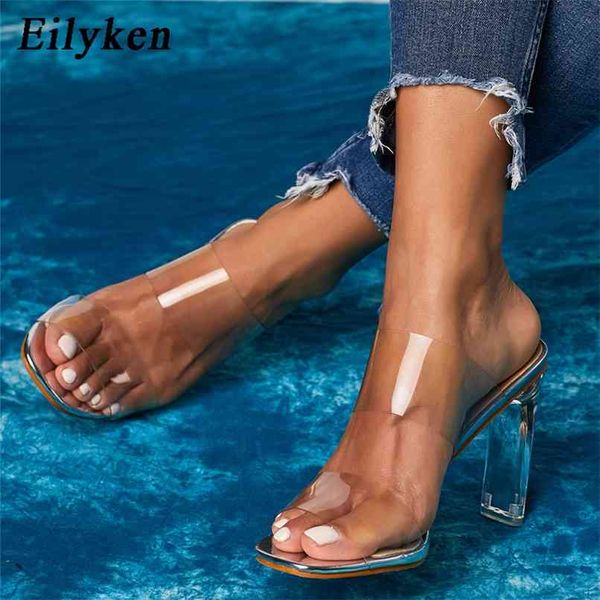 

eilyken pvc transparent slippers open toes serpentine high heel crystal women's shoes heels 11cm 210903, Black