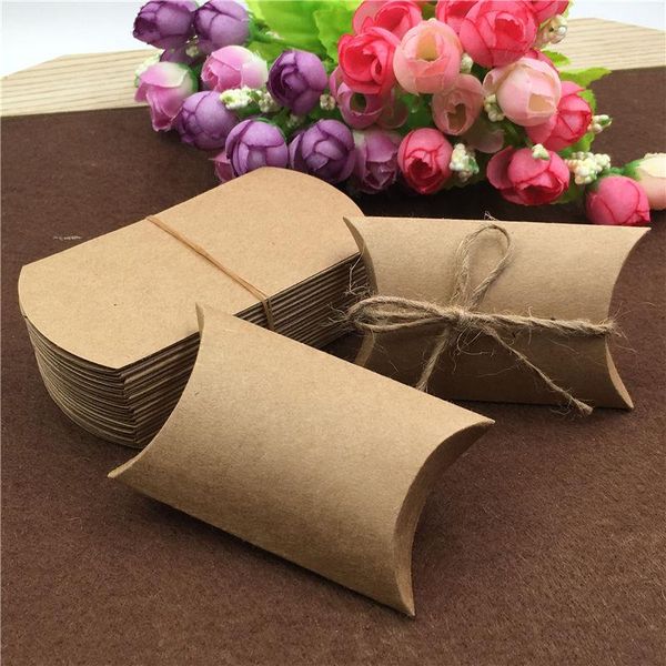 

gift wrap handcraft 8x5.5x2cm kraft paper pillow boxes container storage holiday return with strings rope 30pcs/lot