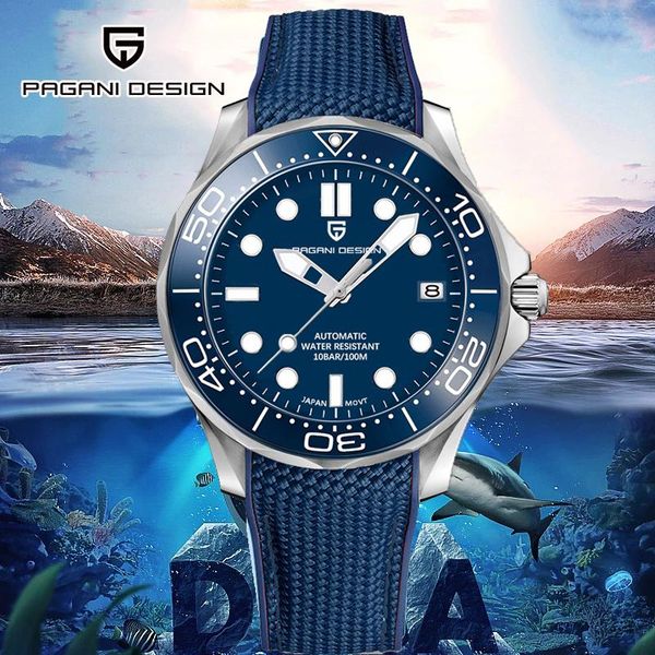 

wristwatches pagani design men's watch automatic military command mechanical men japan nh35a sports waterproof 007, Slivery;brown