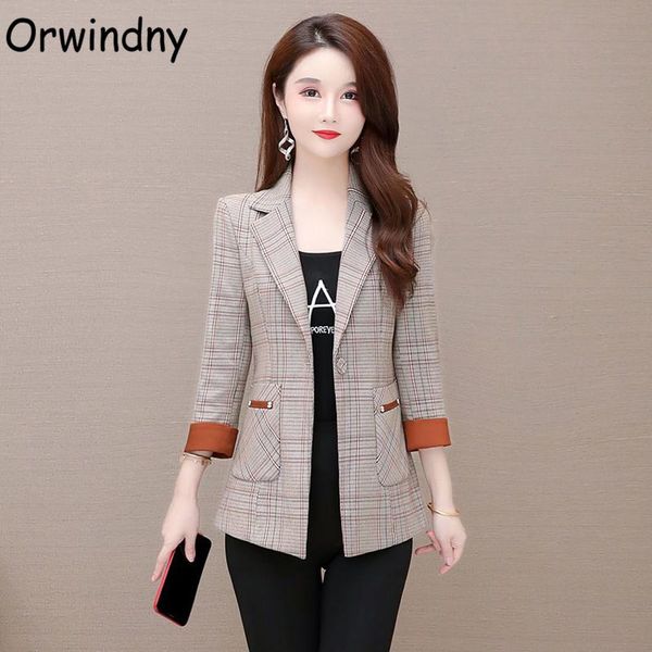 

women's suits & blazers orwindny fashion slim plaid blazer women plus size 4xl suit coat one button v-neck spring and autumn clothing f, White;black