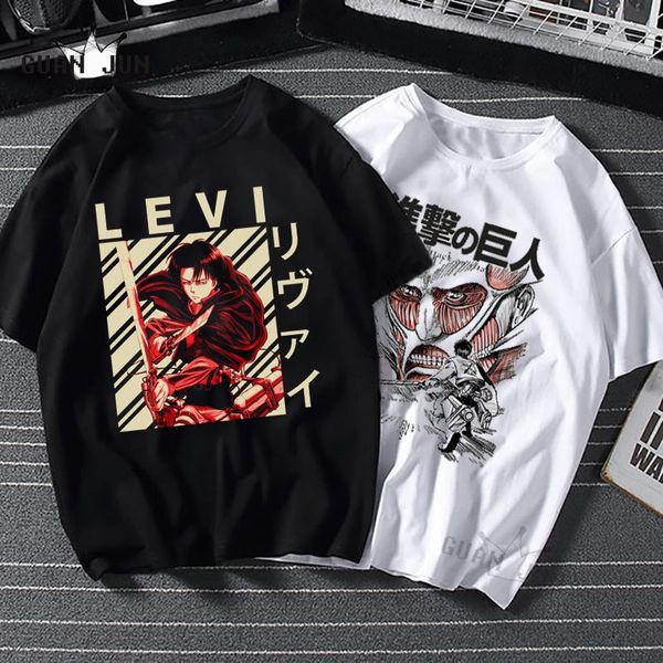 

men's t-shirts super cool harajuku female male attack on titan t shirts design black white short-sleeved aesthetic japanese anime tees, White;black