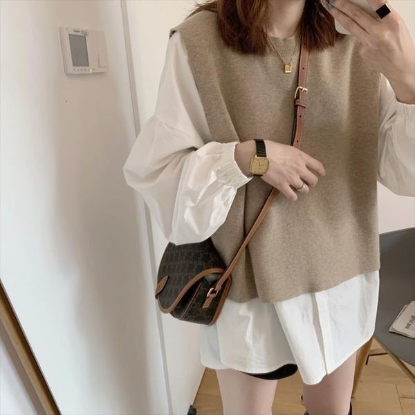 

korean knitted vest women womens sweater casual o neck sleeveless autumn winter jumper elegant office pullover loose, White;black