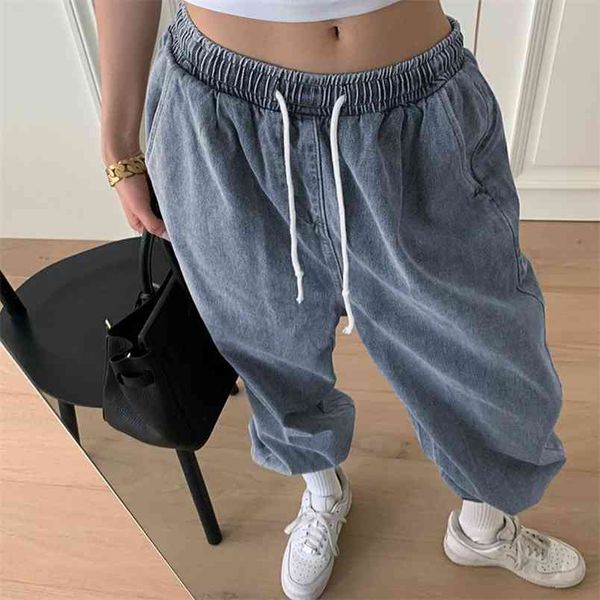 

drawstring baggy high waisted blue mom woman jeans sweatpants wide trousers y2k pants joggers women femme streetwear 210510, Black;white