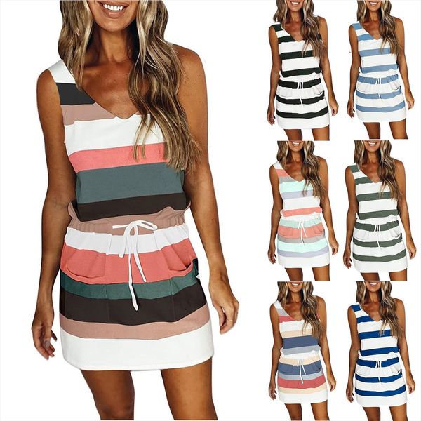 

summer loose shirt casual women dress halter striped printed vest pocket blouse, Black;gray