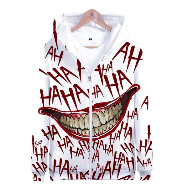 

men's hoodies & sweatshirts zipper hoodie halloween crazy smile hooded sweatshirt men and women suicide haha all-match 3dprinted jacket, Black