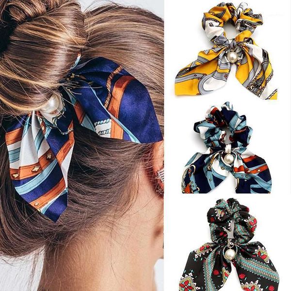 

chiffon hair scrunchies bowknot headwear rubber bands rope holder women fashion tie pearl ponytail accessories1