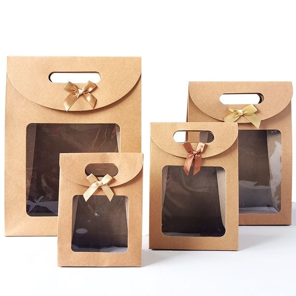 Kraft Paper Candy упаковки сумки прозрачные PVC Window Package пакет дети подарки свадебные вручает день рождения партии поставки LX3685