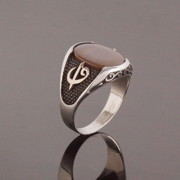 

cluster rings 925 sterling agate stone vav elif patterned silver ring fashion turkish premium quality handmade jawelery, Golden;silver