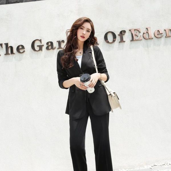 

set female 2021 autumn temperament casual solid color versatile suit + trousers elegant two-piece fashion women's clothes two piece pan, White