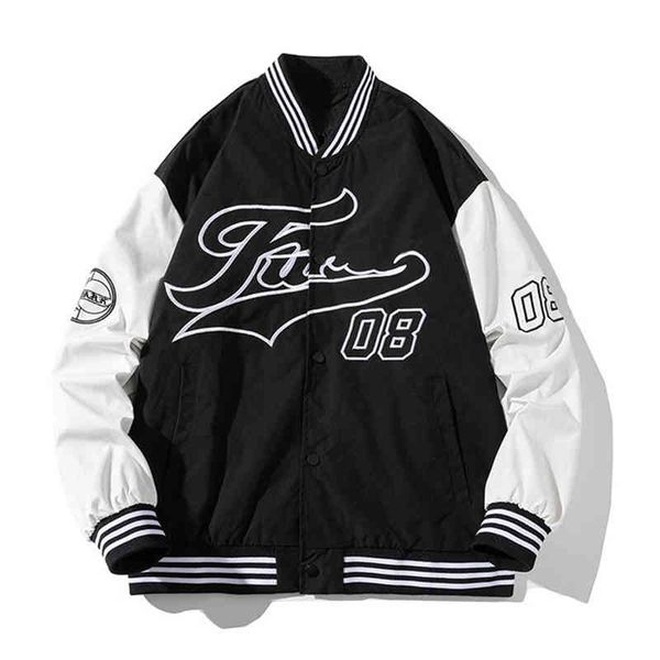 

men's jackets hip hop jaquetas de beisebol do time dos homens retalhos bordados letras bombardeiro jaqueta harajuku casaco solto casal, Black;brown