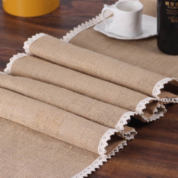 

table flag linen merry christmas home jute lace vintage party decor burlap table runner tablecloth rustic wedding
