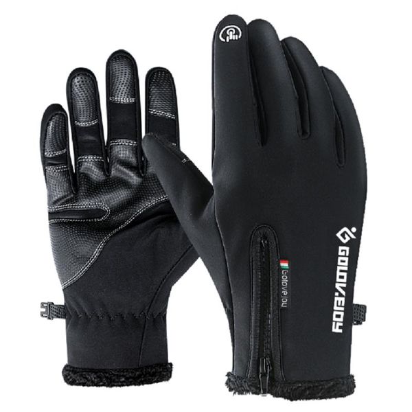 

cycling gloves 1 pair outdoor warm keeping skiing fishing windproof touch screen zipper, Black