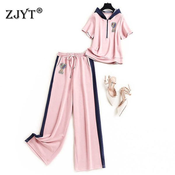 

fashion summer women's tracksuit 2 piece sets outfits casual short sleeve hooded and pants suit female clothing 210601, White