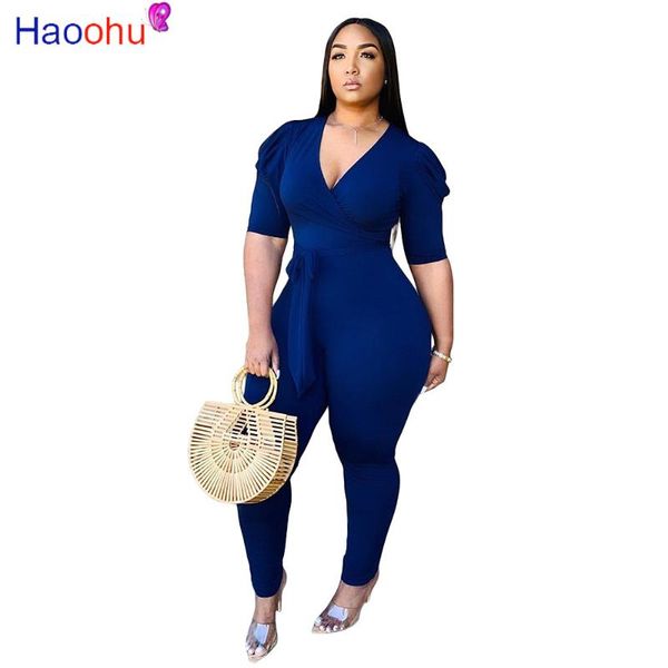 

women's jumpsuits & rompers lace up skinny overall for women deep v neck bodycon one piece bodysuits elegant short puff sleeve solid ba, Black;white