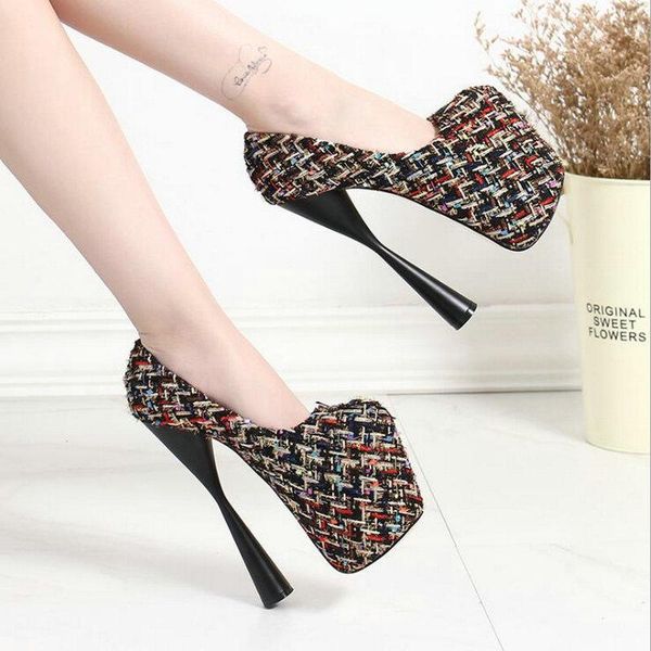 

dress shoes ladies thin heels pumps platform wool concise shallow super high woman wedding party 20cm big 50. oo-24, Black