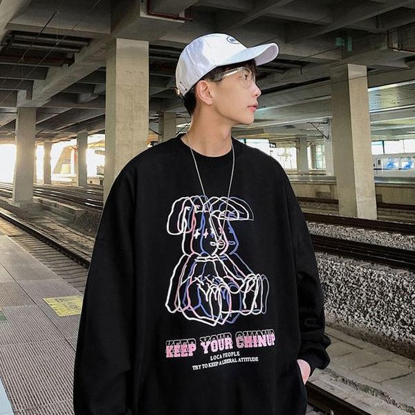 

men's hoodies & sweatshirts hoodie men harajuku street style casual long-sleeved round neck oversized fashion korean couple clothes, Black
