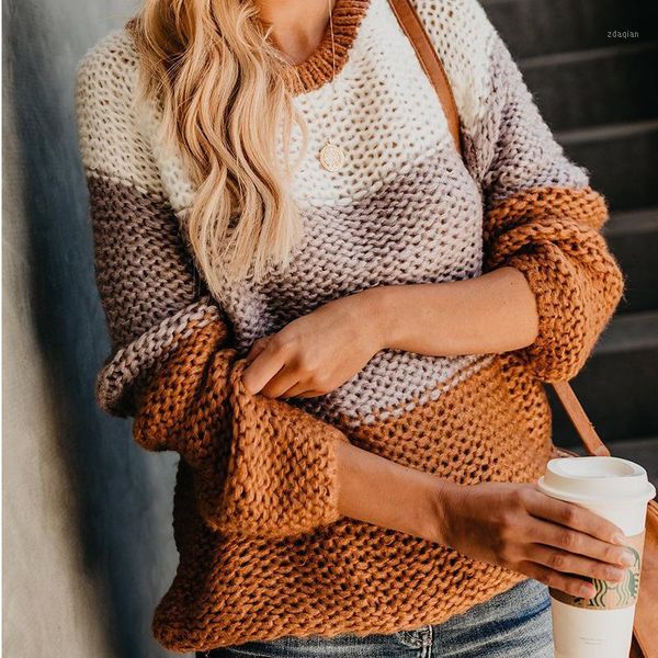 

women's sweaters lugentolo woman pullovers o-neck fall fashion contrast stitching knit loose causal long sleeve womens sweater, White;black