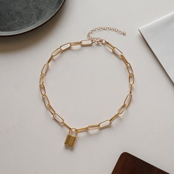 

chains punk chain golden/silver color with lock necklace for women men padlock pendant statement gothic fashion jewelry