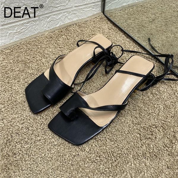 

[deat] 2021 spring summer square toe shallow ankle strap split toes pu leather sandals for women shoes fashion tide 10h658, Black