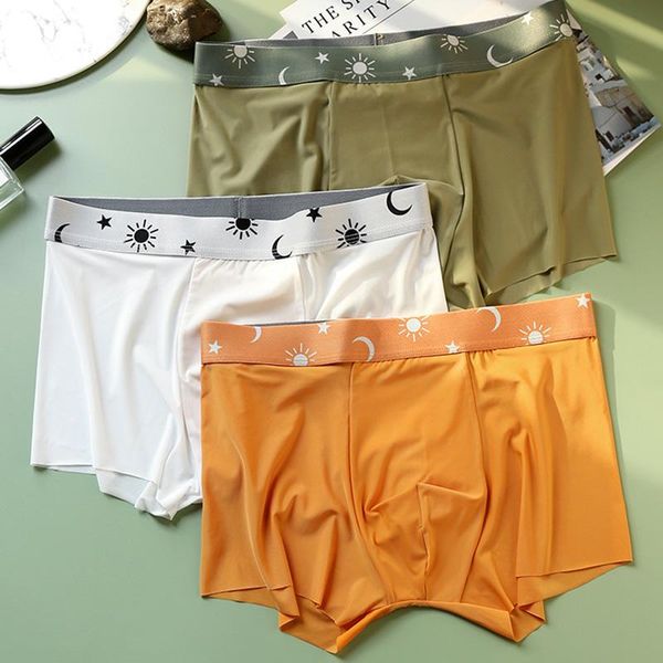 

underpants ice silk men boxer panties fashion underwear antibacterial moisture absorbent soft elastic shorts male man, Black;white