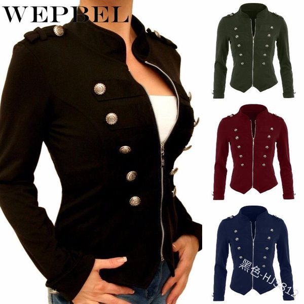 

women vintage victorian gothic slim jackets steampunk zipper coats double breasted ladies blazer front military women's, Black;brown
