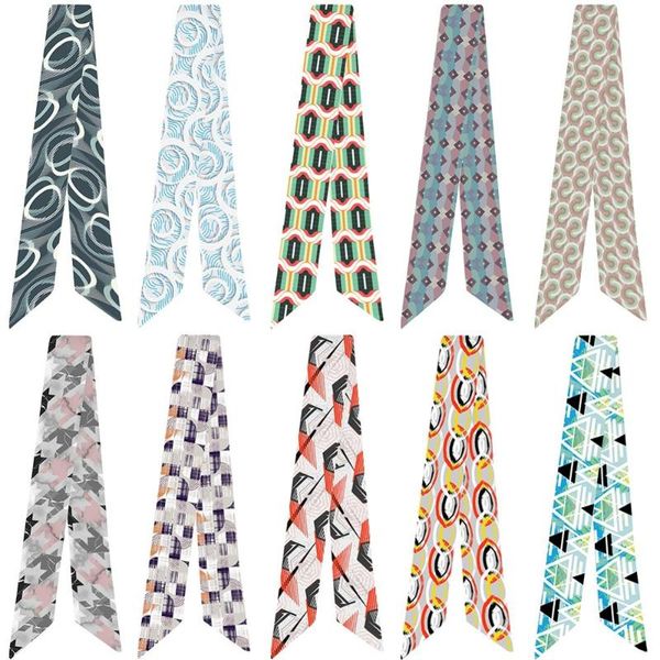 

scarves digital geometric printing ever-changing bag handle tie wrap silk scarf small, Blue;gray