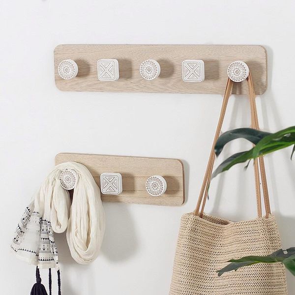 

hooks & rails wooden hook wall-mounted coat rack living room children's bedroom hanger 3/4/5 door home decoration