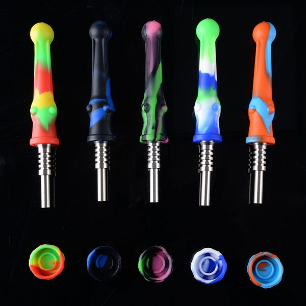 Silicone Tube Nector Collector Hookahs com 14mm Titanium Nail Oil Cera Recipiente De Silicone Dab Rigs De Petróleo Acessórios SP224