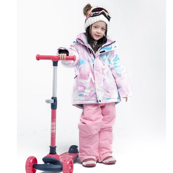 

jackets girls' toddler clothing waterproof and snowbib snowsuit set children winter outdoor warm snow suit coats -20-30 deg, Blue;gray