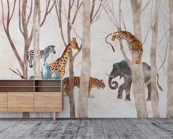 

wallpapers custom size 3d mural hand-painted animal forest tv sofa background wall decoration painting self adhesive wallpaper waterproof
