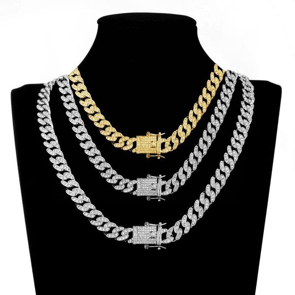 

chains iced out chain cuban necklace men rhinestones hip hop miami 11mm cz clasp rapper necklaces bracelets for jewelry, Silver
