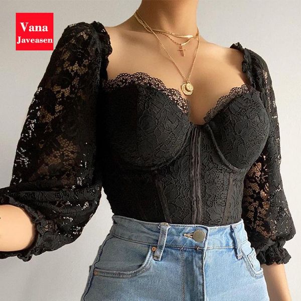 

black lace mesh clothing women perspective push up v neck slimming femme high street ruffle skinny clothes tshirt women's t-sh, White