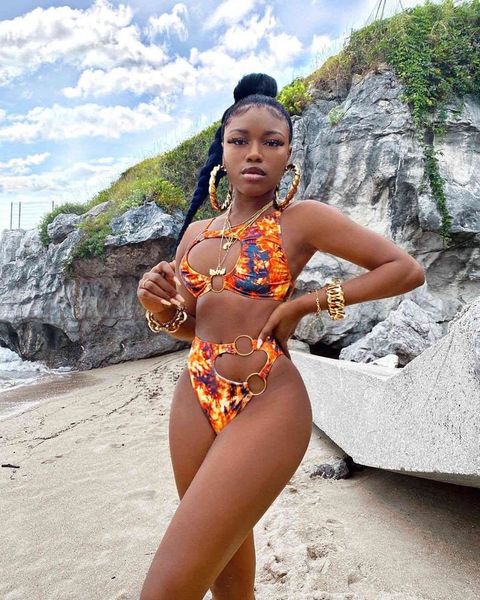 

2021 new swimsuit double ring women split suit bikini, White;black